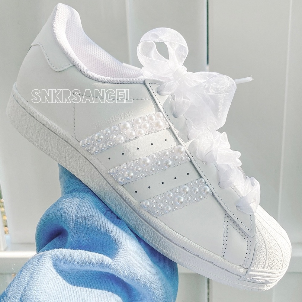Adidas superstar pearl custom sneakers white bling wedding bridal prom shoes - Picture 1 of 1